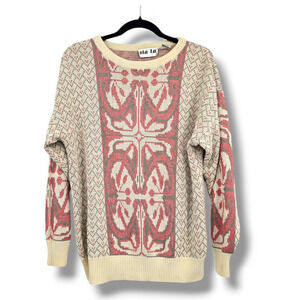 Via L.A. Vintage Women's Cottage Floral Dolman Sleeve‎ Sweater Cream Pink Size M